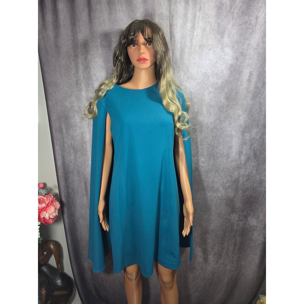 Calvin Klein Womens Teal Blue Cape Sleeve Sheath Dress Size 8